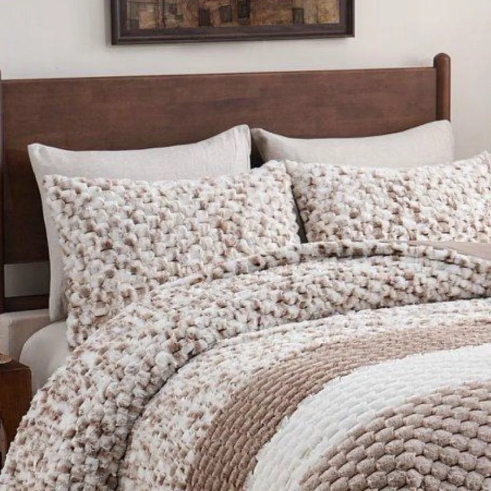 Cozy Beige and White Textured Comforter Set - Picture 2 of 15